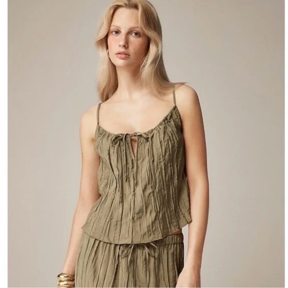 J Crew Olive Crinkle maxi set